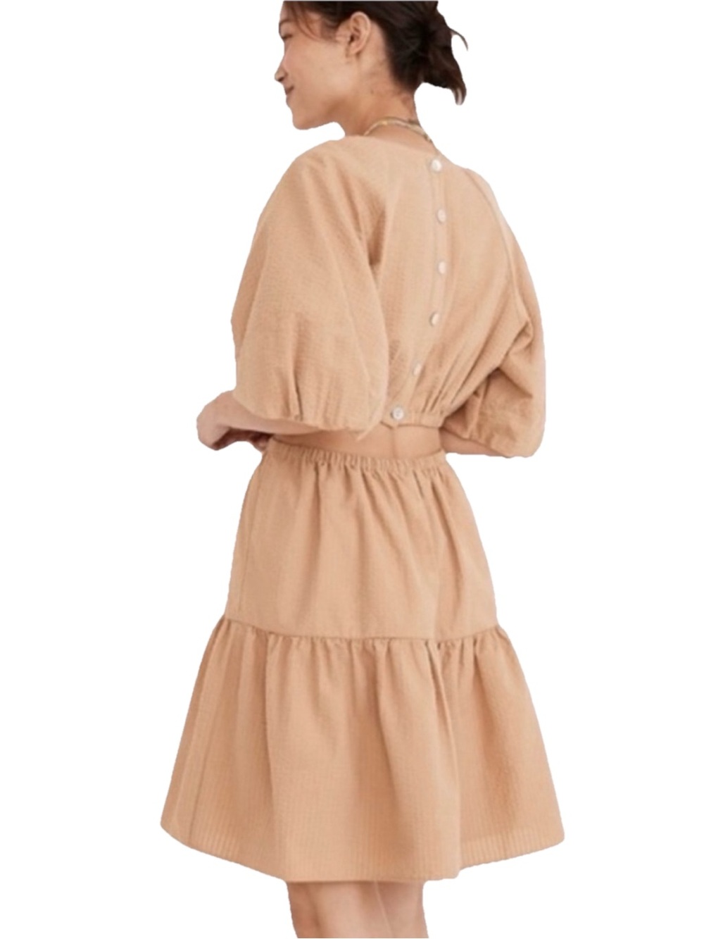 Madewell Seersucker Puff Sleeve Size Small Mini Brown